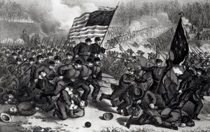 De Tweede Slag bij Bull Run, gevochten op 29 augustus 1862, uitgegeven door Currier en Ives